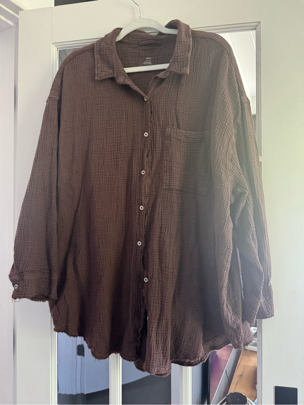 aerie Chocolate Brown Gauze Button-Down Shirt